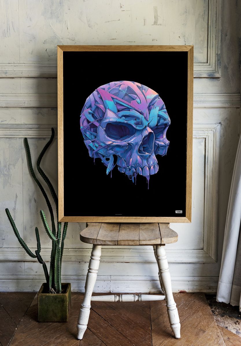 Colorful Skull — Digital Art Print room preview