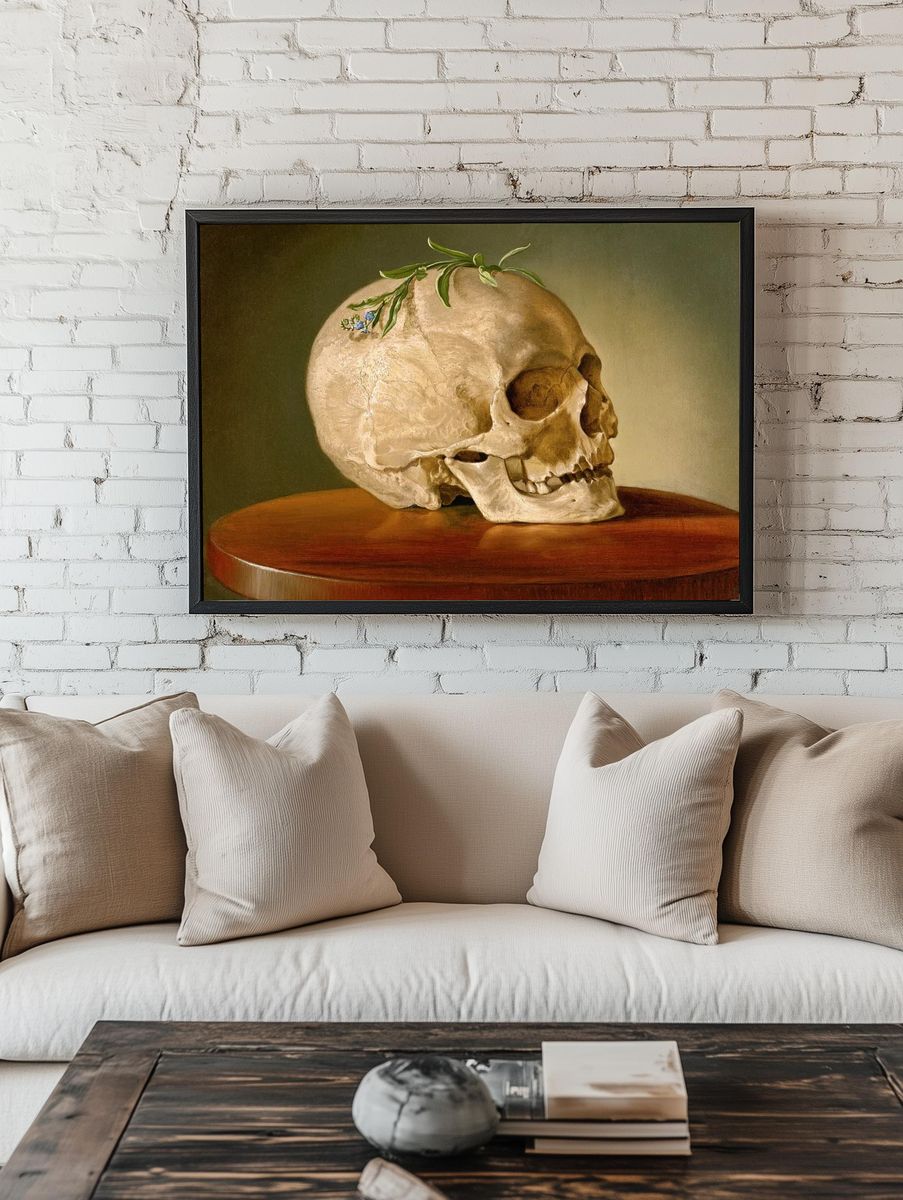 Skull with Greenery — Fine Art Print. — room view 1