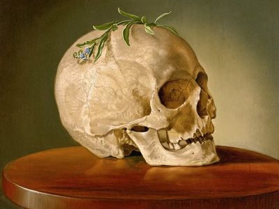 Skull with Greenery — Fine Art Print. poster