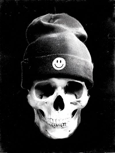 Skull with Beanie — Black and White Print. poster