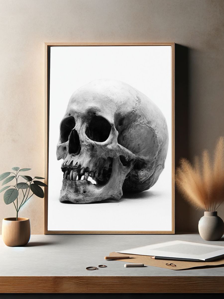 Human Skull Black-White Poster. — room view 2