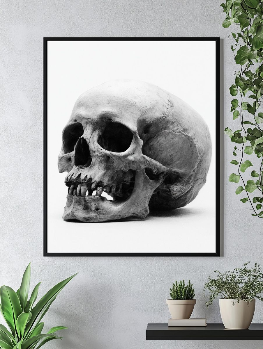 Human Skull Black-White Poster. — room view 4
