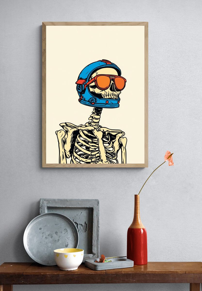 Cool Skeleton in Space Helmet — Illustration Print. — room view 3