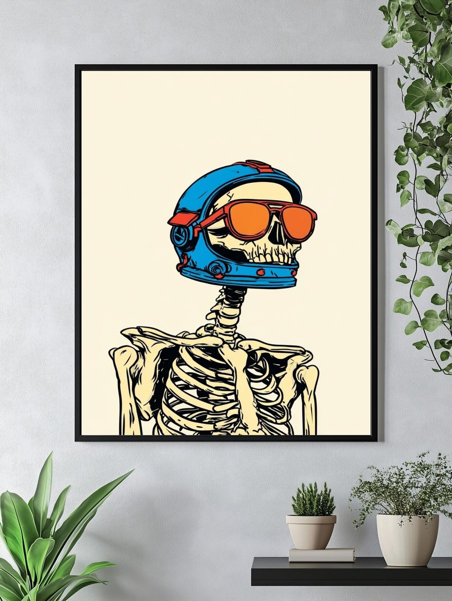 Cool Skeleton in Space Helmet — Illustration Print. — room view 4