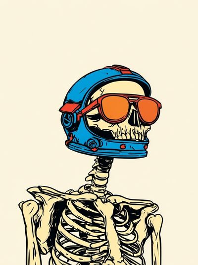 Cool Skeleton in Space Helmet — Illustration Print. poster