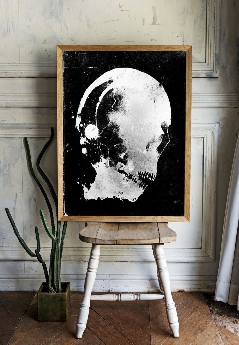 Skull Silhouette — Black-White Print. room preview