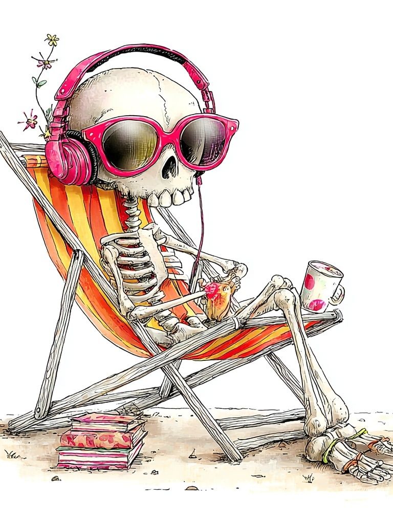 Chillin' Skeleton — Fun Illustration Print. poster — illustration art