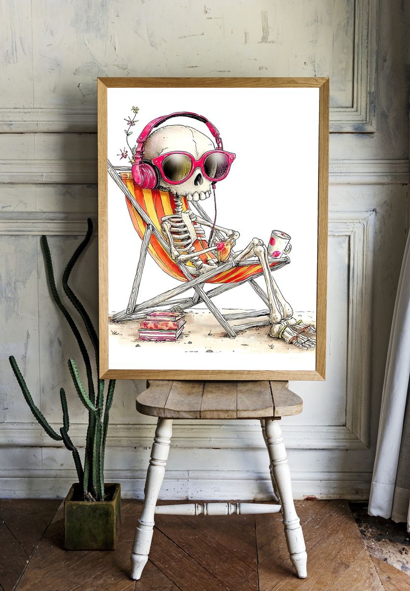 Chillin' Skeleton — Fun Illustration Print. room preview
