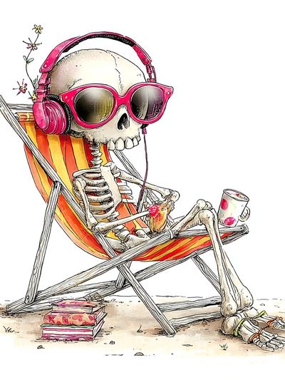 Chillin' Skeleton — Fun Illustration Print. poster