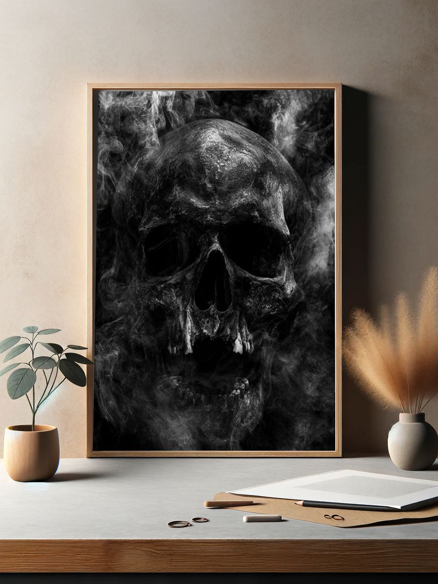 Smoky Skull Black-White Poster. — room view 2