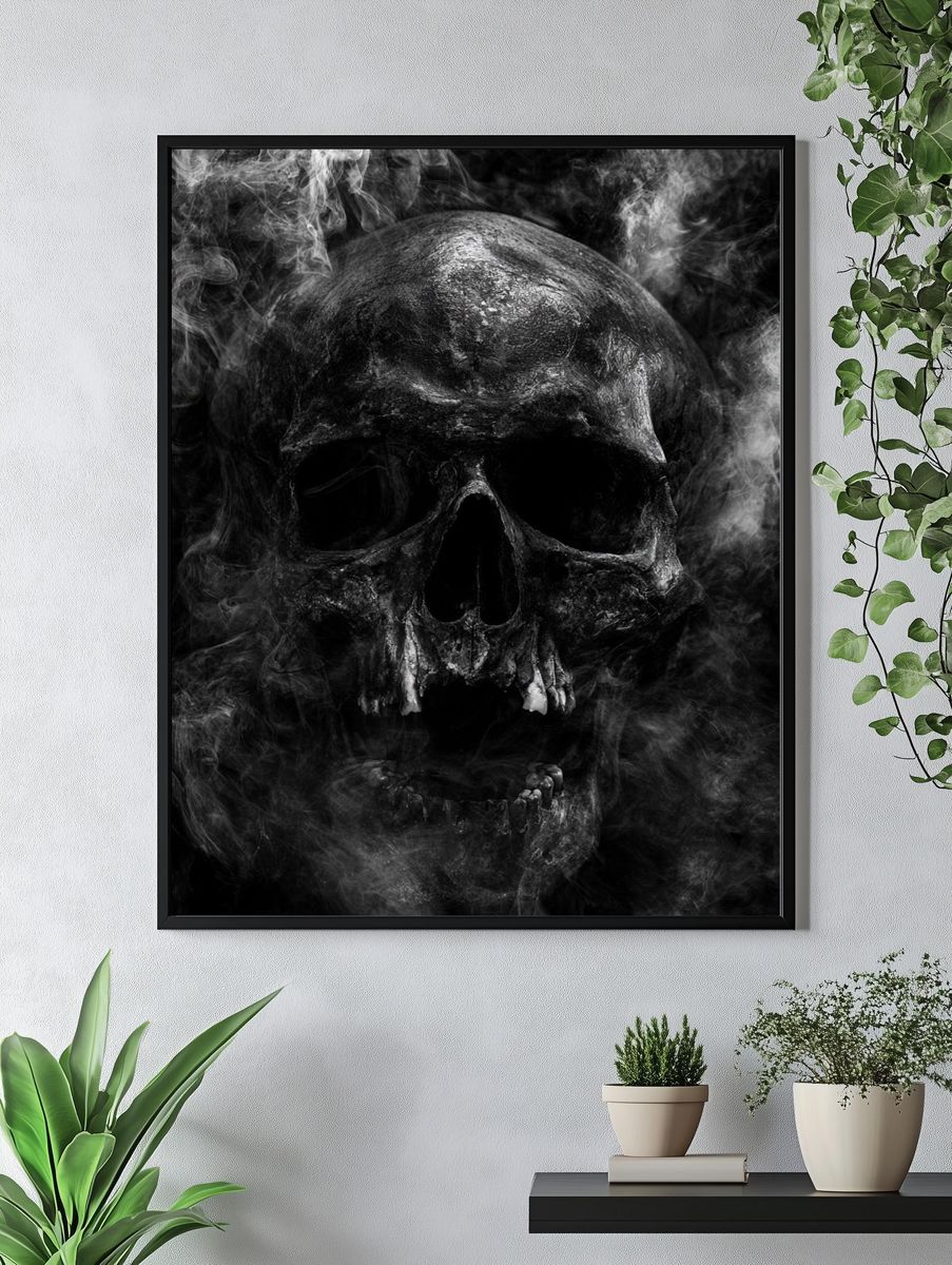 Smoky Skull Black-White Poster. — room view 4
