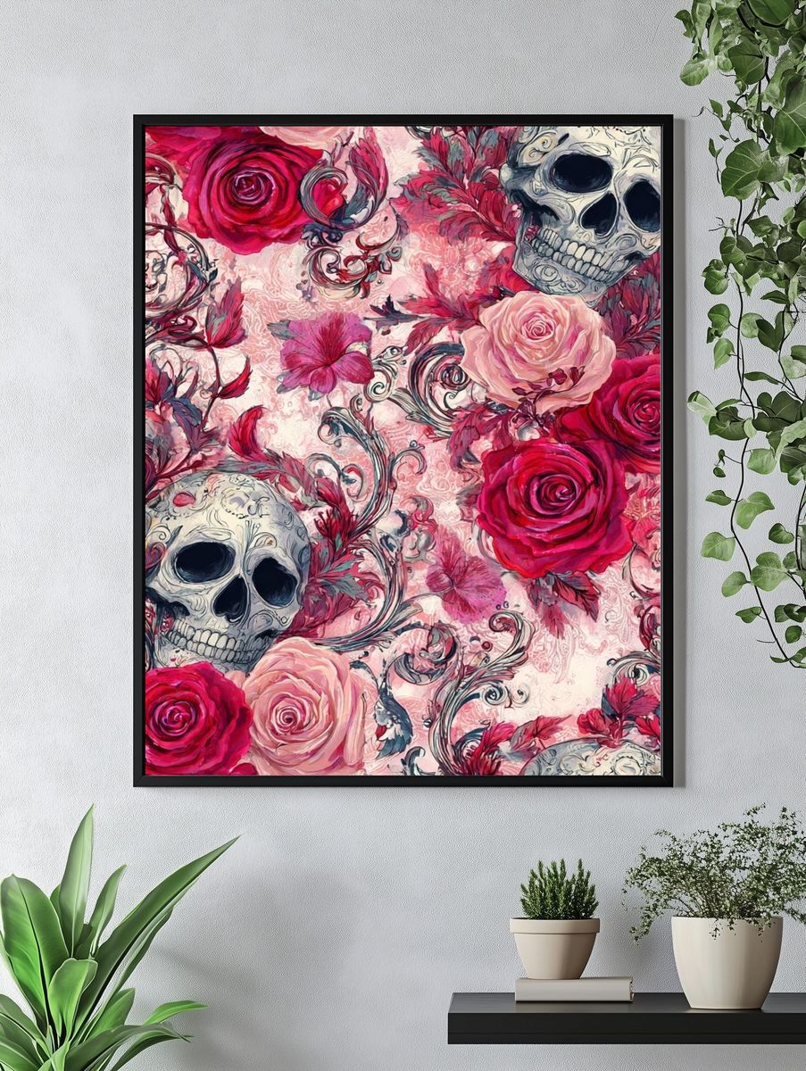 Skull and Roses — Gothic Art Print. — room view 4