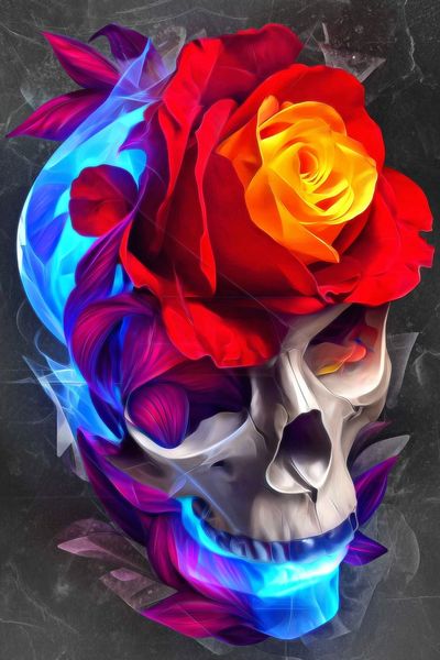 Skull with Roses — Digital Art Print. poster print