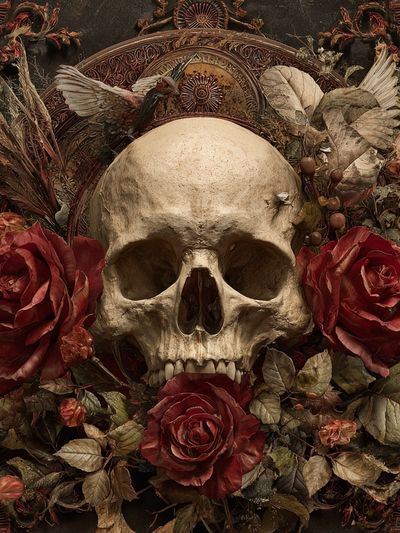 Skull and Roses — Dark Art Print. poster print