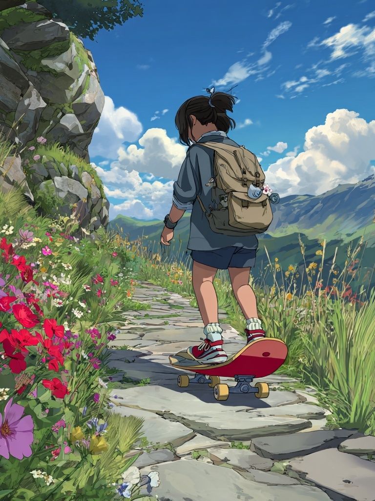 Skateboarding in Nature — Digital Art Print. poster detail