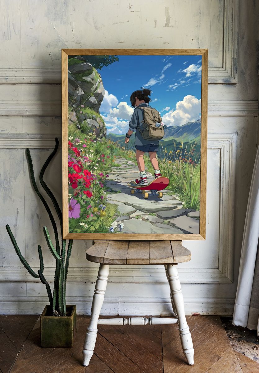 Skateboarding in Nature — Digital Art Print room preview