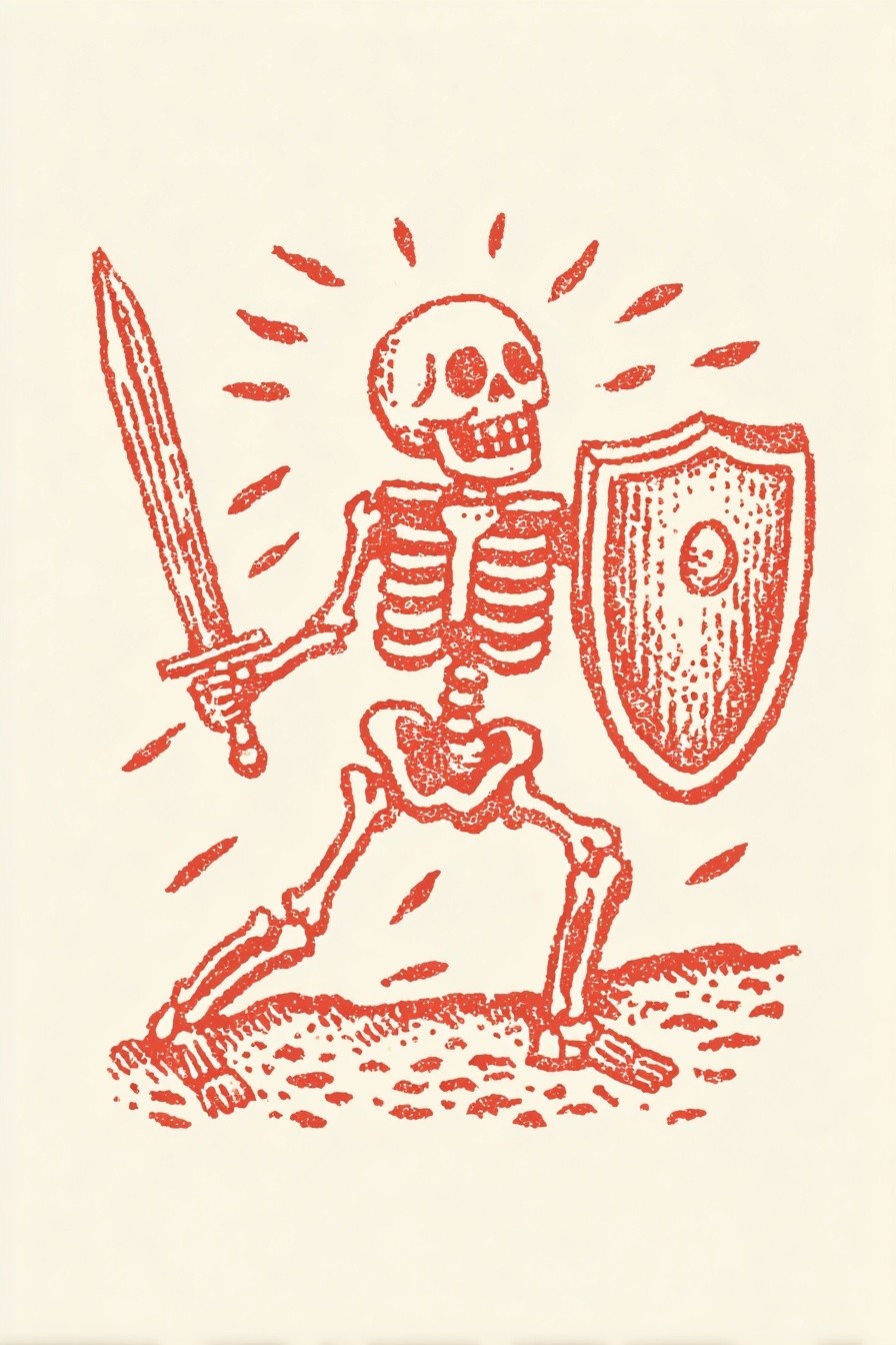 Skeleton Warrior — Vintage Print. poster detail