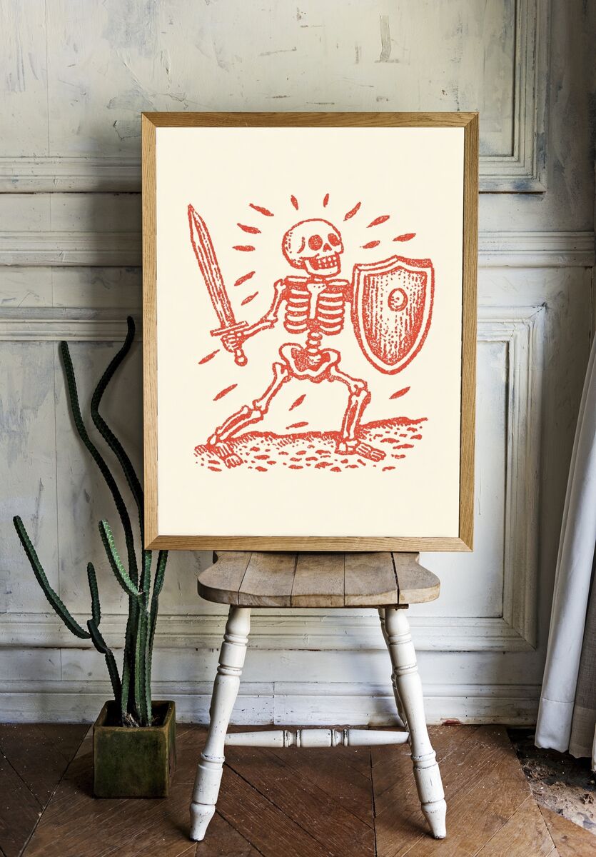 Skeleton Warrior — Vintage Print. room preview