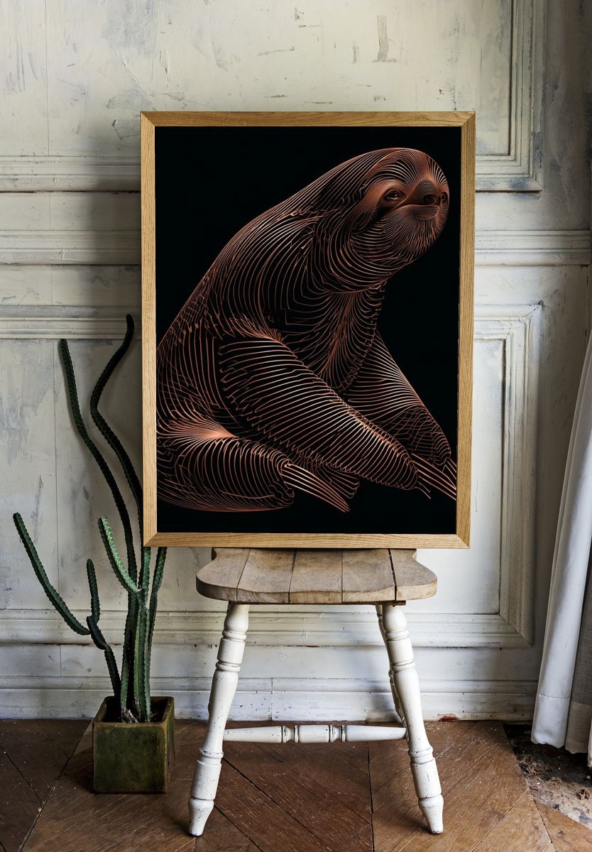 Abstract Sloth Line Art Poster. — room view 1