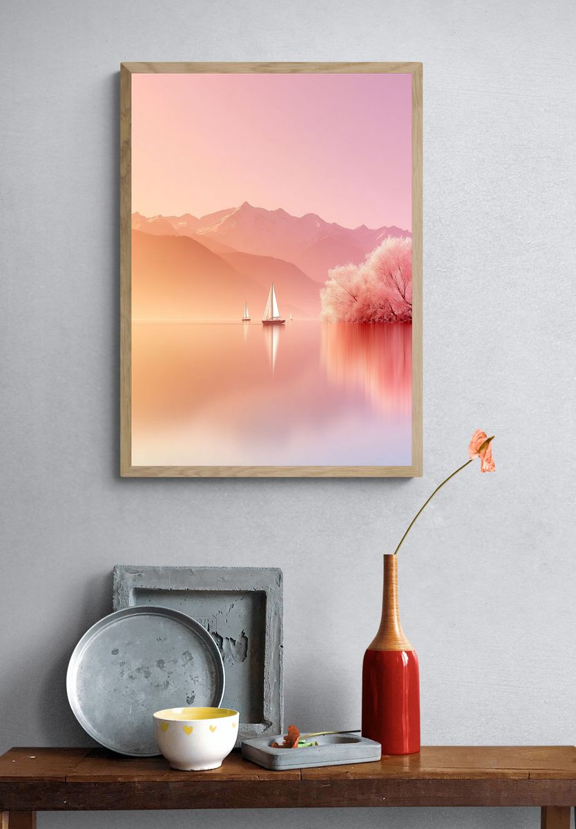 Serene Lake at Dawn — Photography Print. — room view 3
