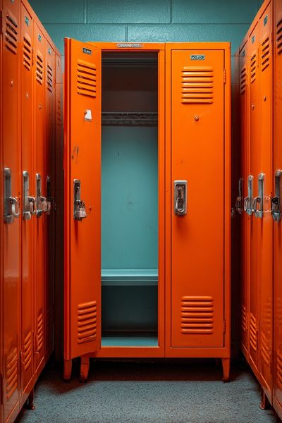Orange School Lockers — Photography Print. poster