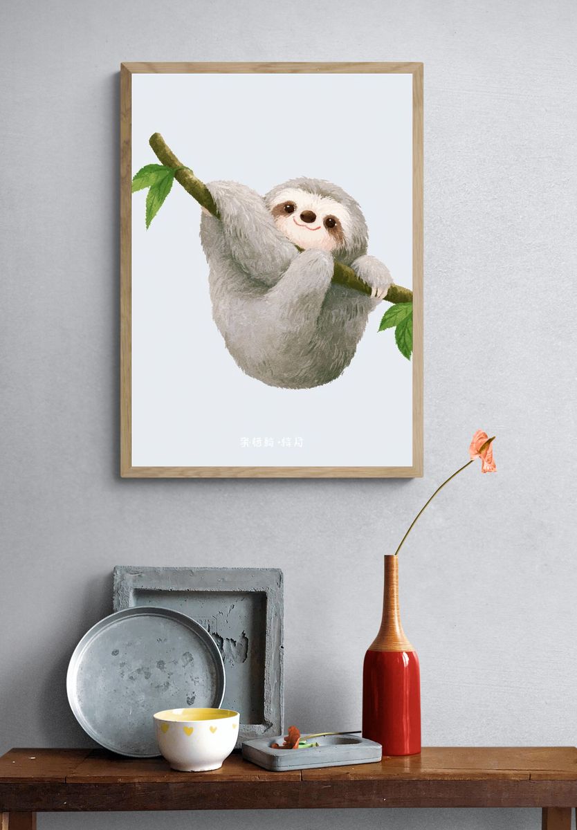 Cute Sloth on Branch Poster. — room view 3