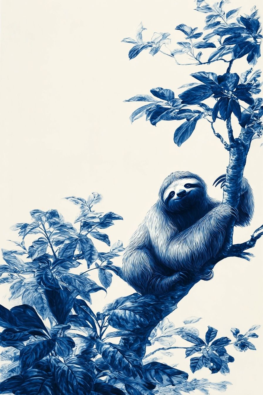 Blue Sloth in Botanical Tree Poster. poster — animals art