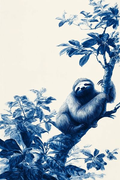 Blue Sloth in Botanical Tree Poster. poster