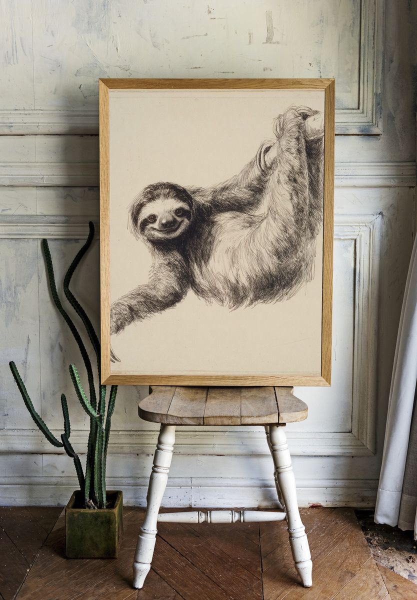 Smiling Sloth Illustration Poster. room preview