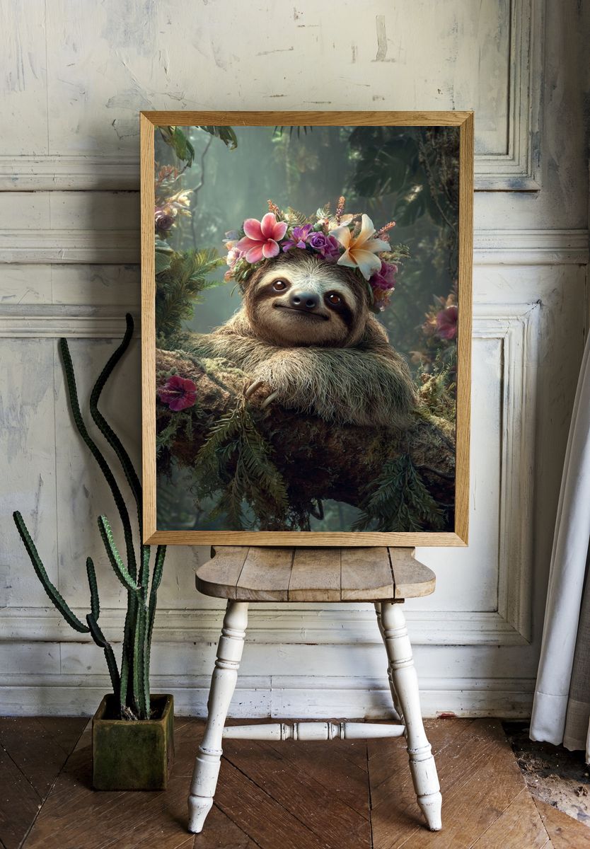 Sloth in Floral Crown — Animal Print room preview