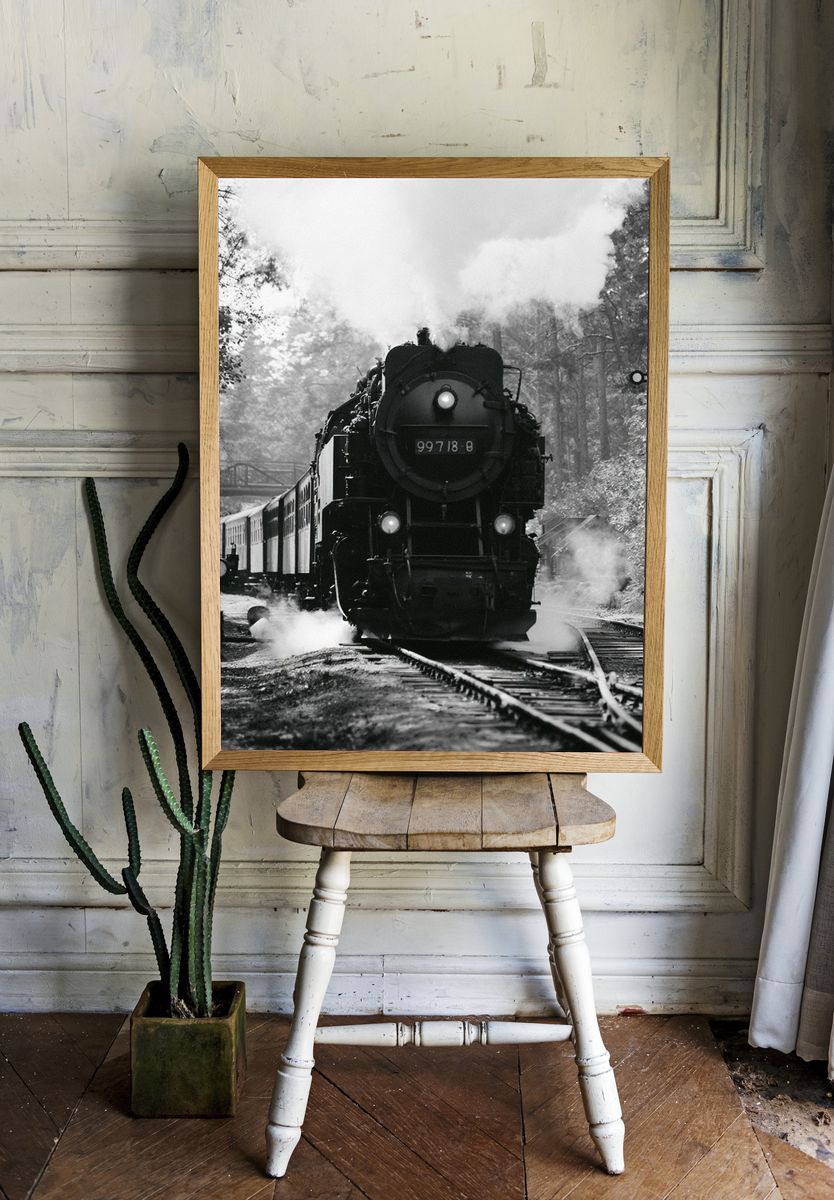 Steam Locomotive in the Forest Print. room preview