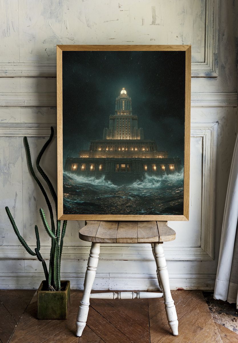 Stormy Lighthouse Tower — Surreal Print. room preview