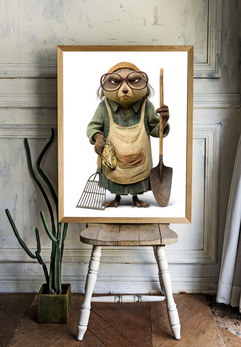 Gardener Sloth Illustration Poster. room preview