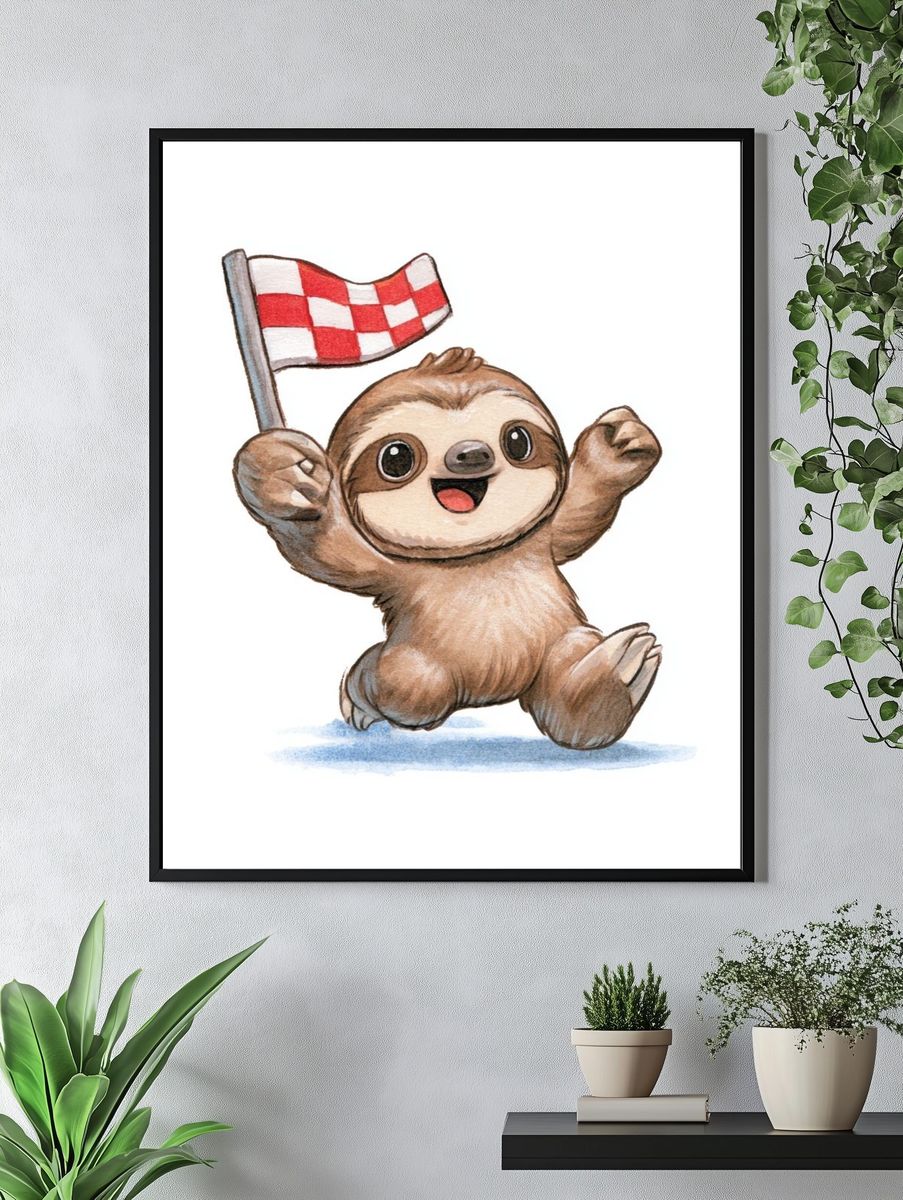 Cheering Sloth Watercolor Poster. — room view 4
