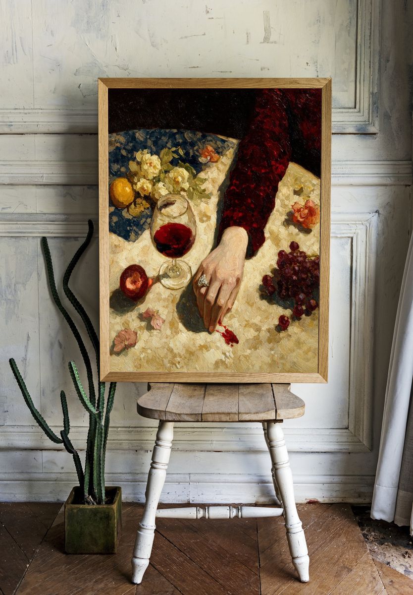 Still Life with Wine and Flowers — Fine Art Print room preview