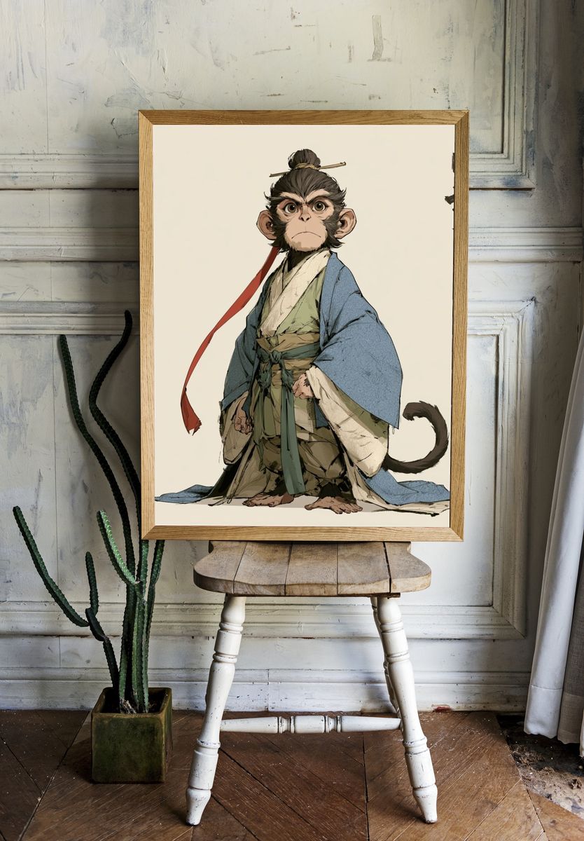 Samurai Monkey Ink Poster. — room view 1
