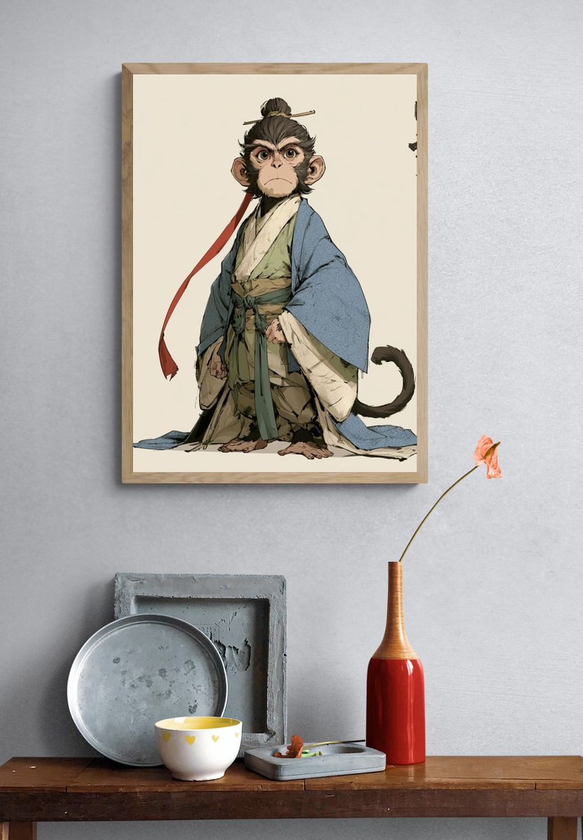 Samurai Monkey Ink Poster. — room view 3