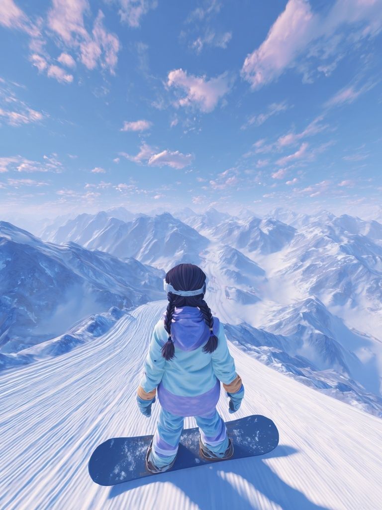 Snowboarder on Mountain Summit — Digital Art Print. poster detail