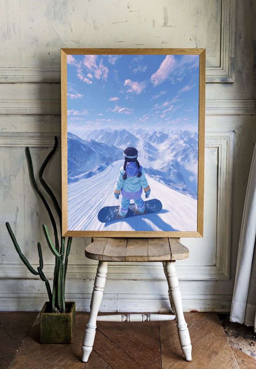 Snowboarder on Mountain Summit — Digital Art Print room preview