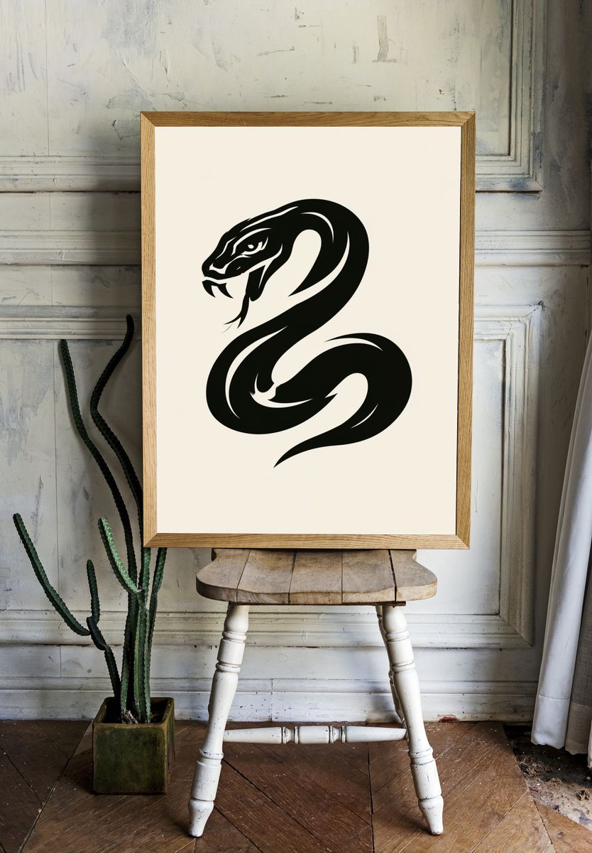 Snake Silhouette Minimalist Poster. — room view 1