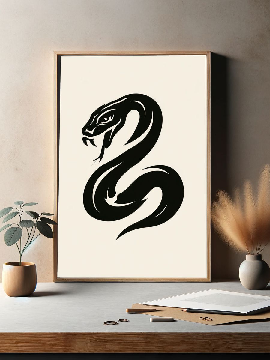 Snake Silhouette Minimalist Poster. — room view 2