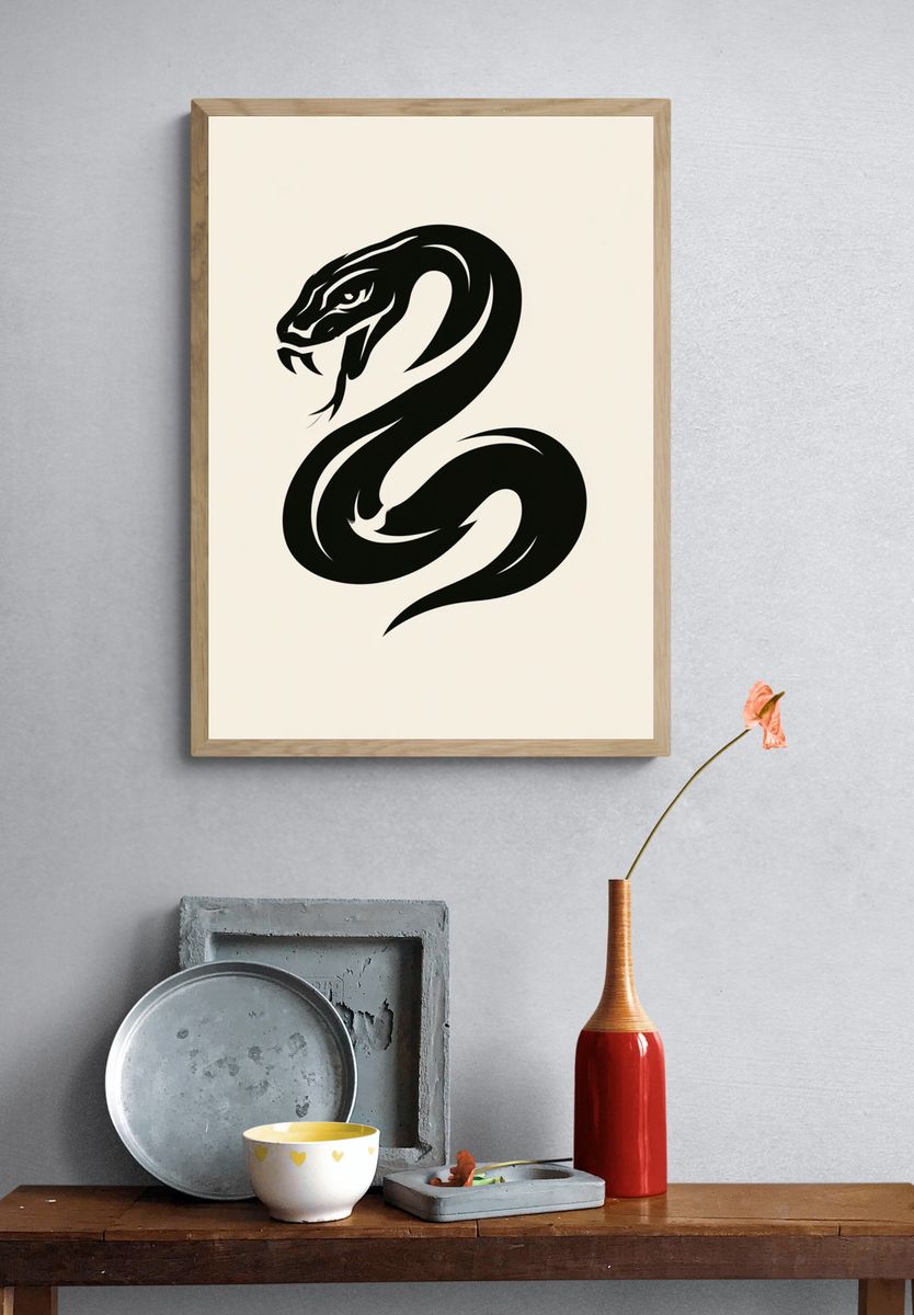 Snake Silhouette Minimalist Poster. — room view 3