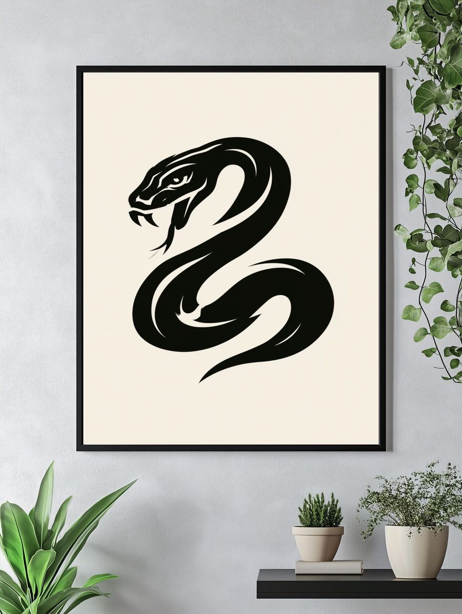 Snake Silhouette Minimalist Poster. — room view 4