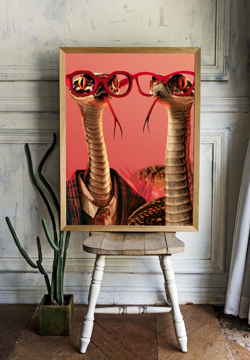 Stylish Snakes Portrait Poster. — room view 1