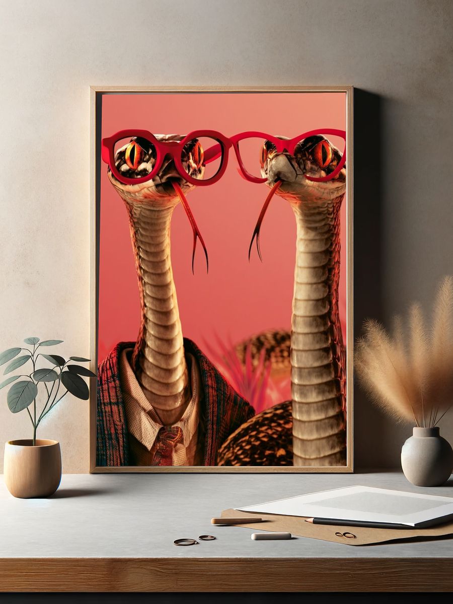 Stylish Snakes Portrait Poster. — room view 2