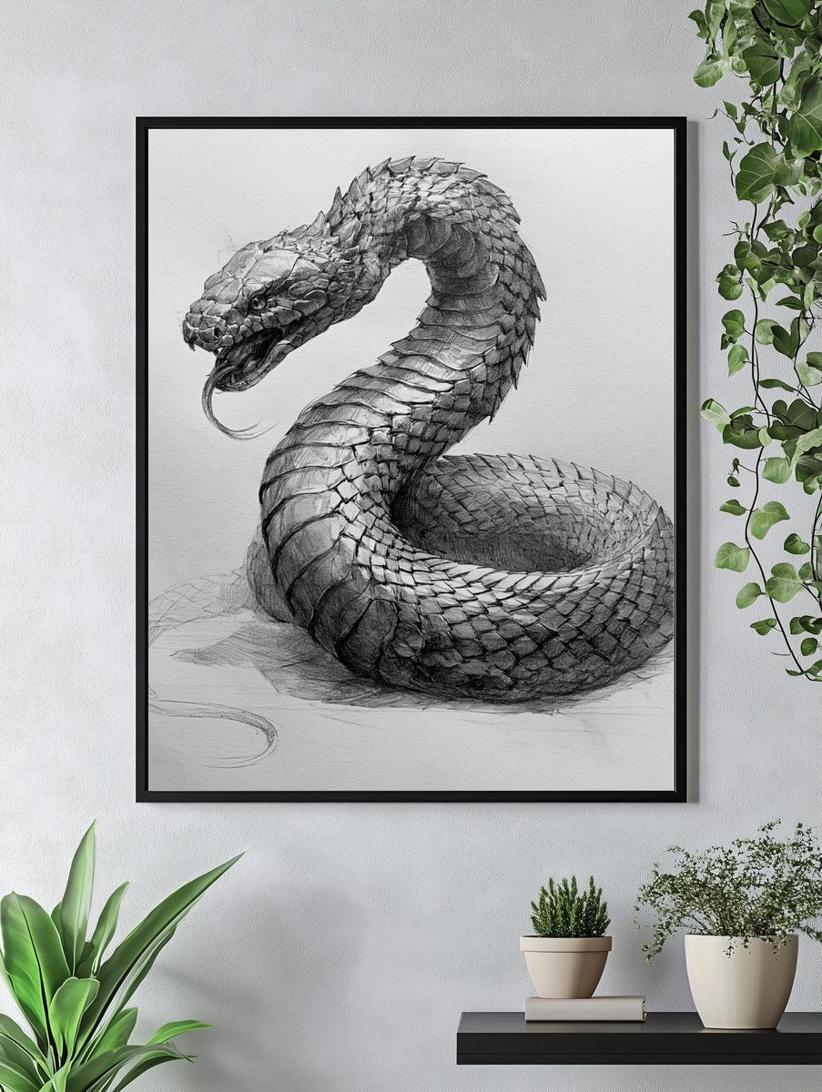 Coiled Snake Sketch Poster. — room view 4