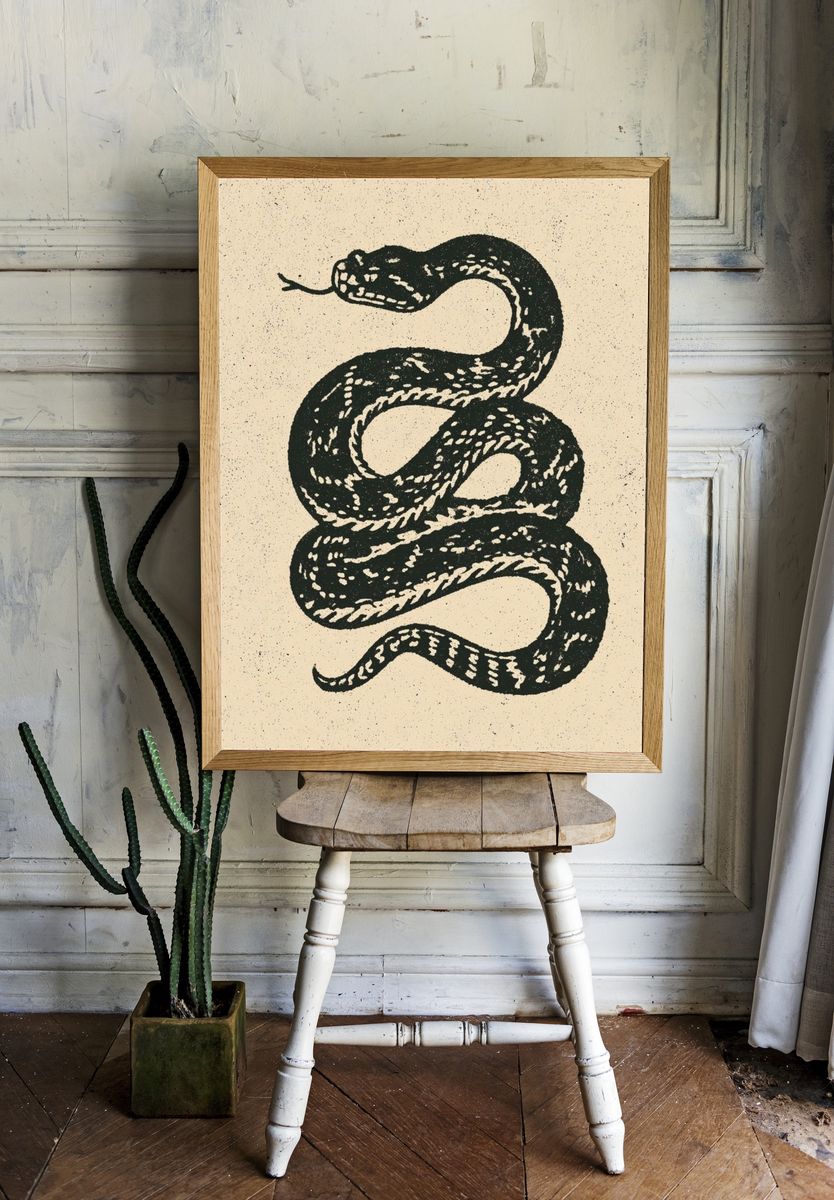 Coiled Snake Vintage Print. room preview