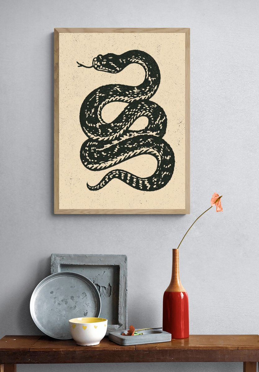 Coiled Snake Vintage Print. — room view 3