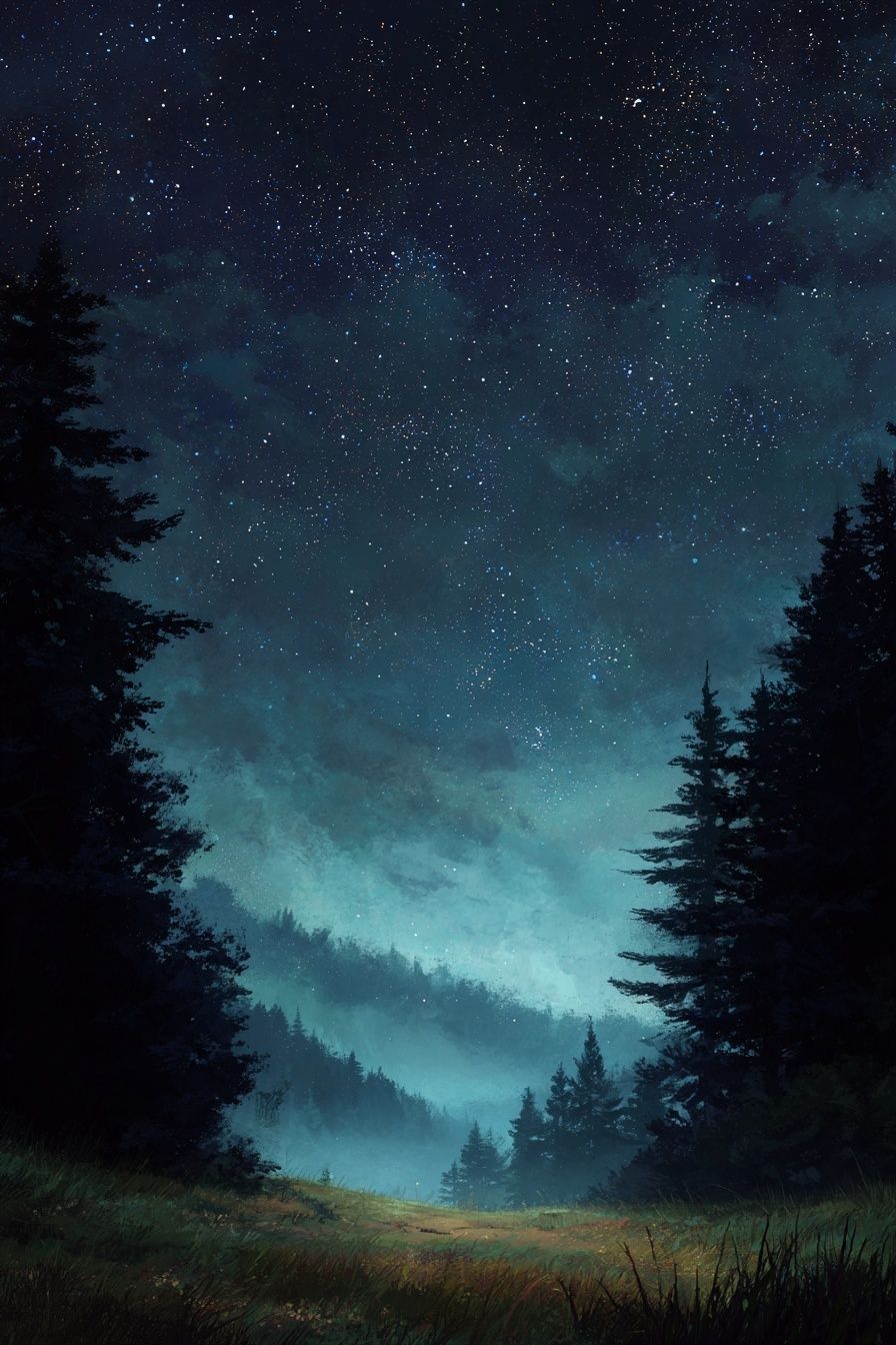 Starry Night Over Forest — Nature Print. poster detail