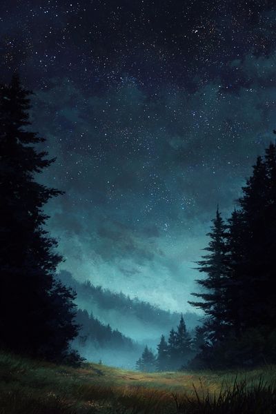 Starry Night Over Forest — Nature Print. poster